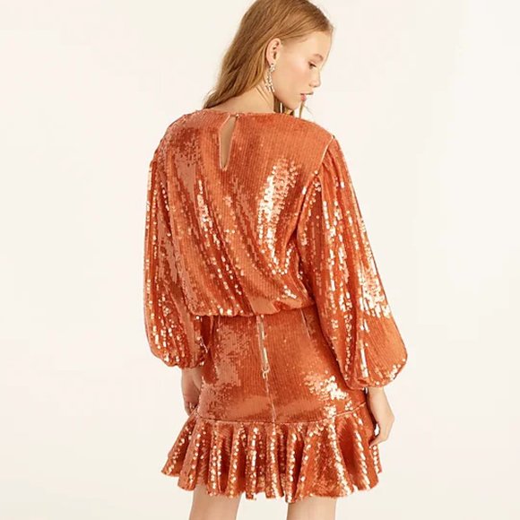 🍊 NEW J. Crew Orange Bubble-Sleeve Sequin Top 2X - Picture 3 of 6